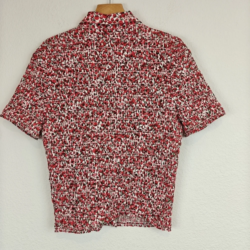 J. Crew Nwot Smocked button-up shirt in Liberty® Eliza's Red fabric Sz M
